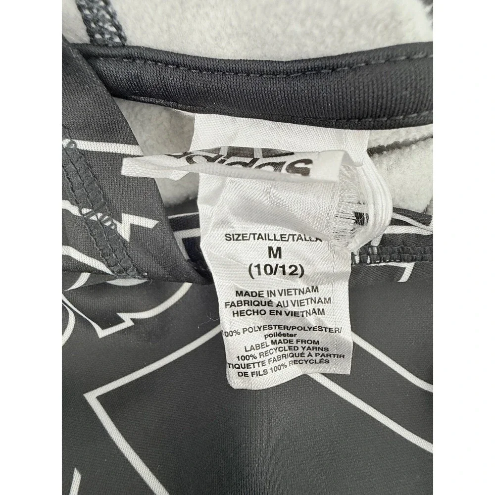 Adidas Hoodie Kids Large‎ Black White Pullover Sweatshirt Tear on Left Sleeve